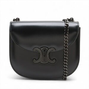 Celine Triomphe Leather Chain Shoulder Bag Black